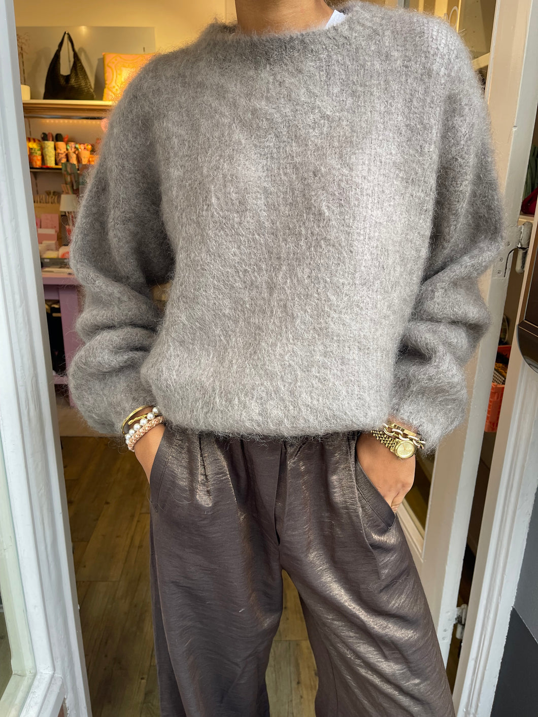 Mohair Strickpullover hellbraun