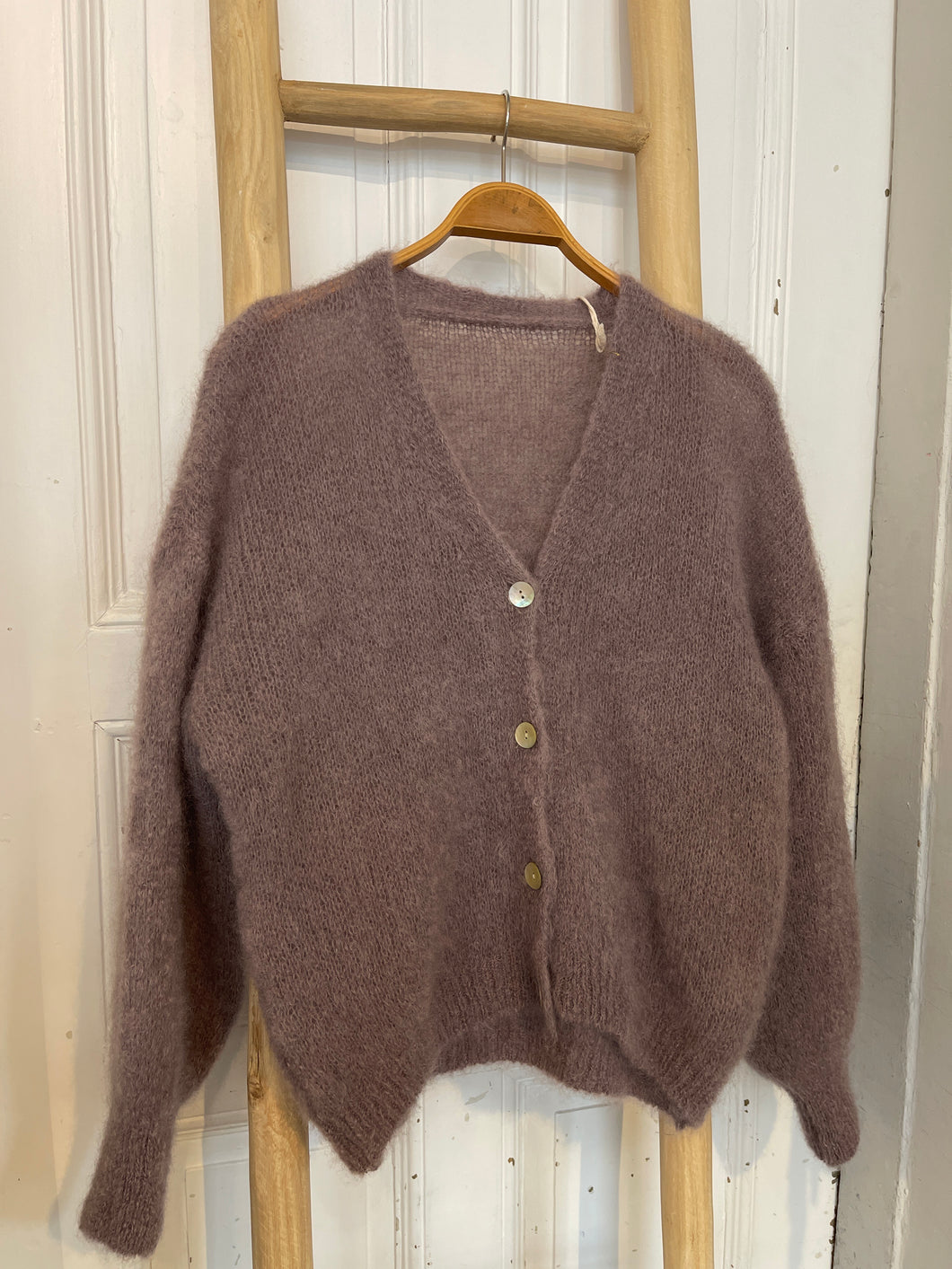 Mohair Strickjacke taupe