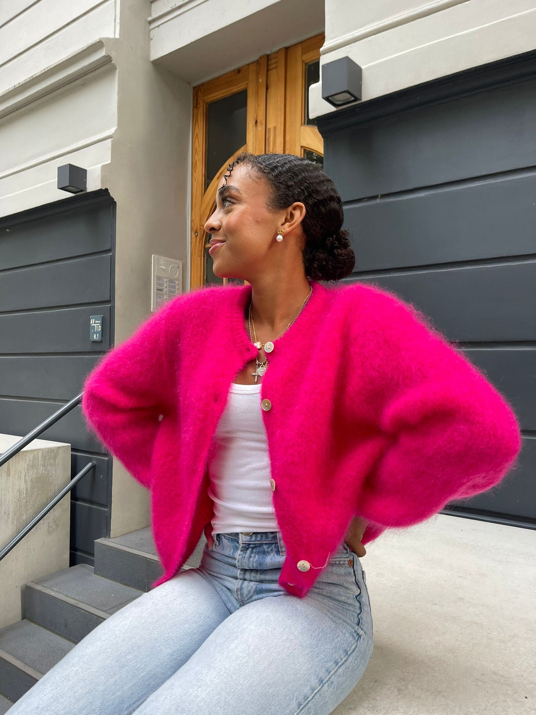 Mohair Strickjacke pink