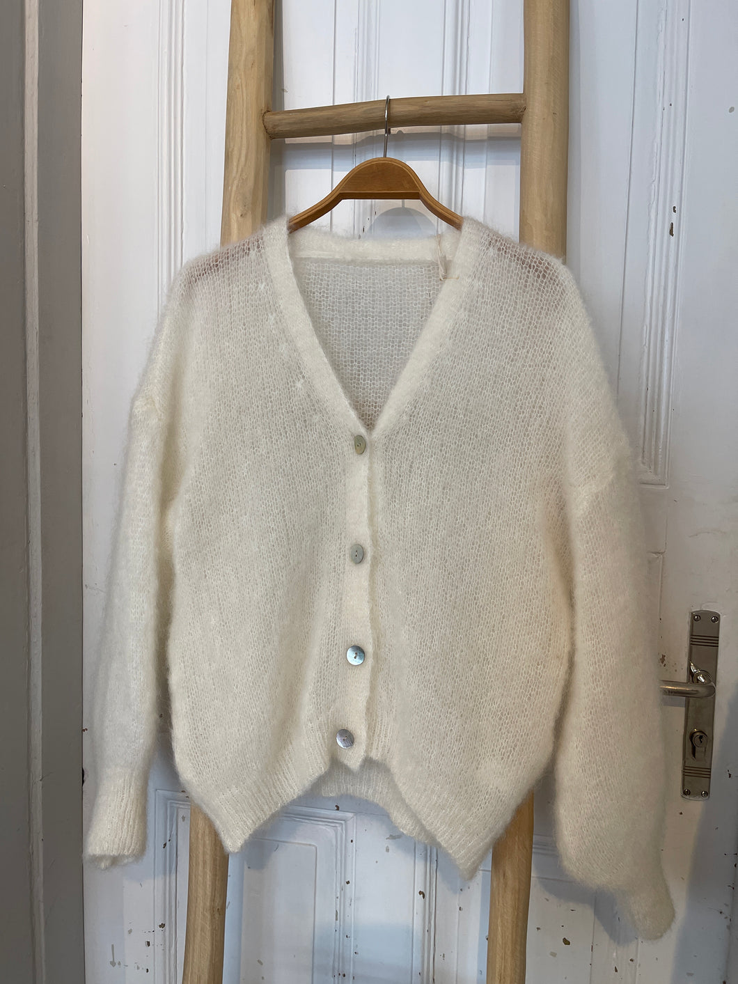 Mohair Strickjacke wollweiß