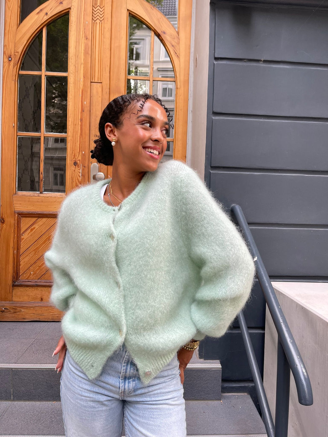 Mohair Strickjacke mint