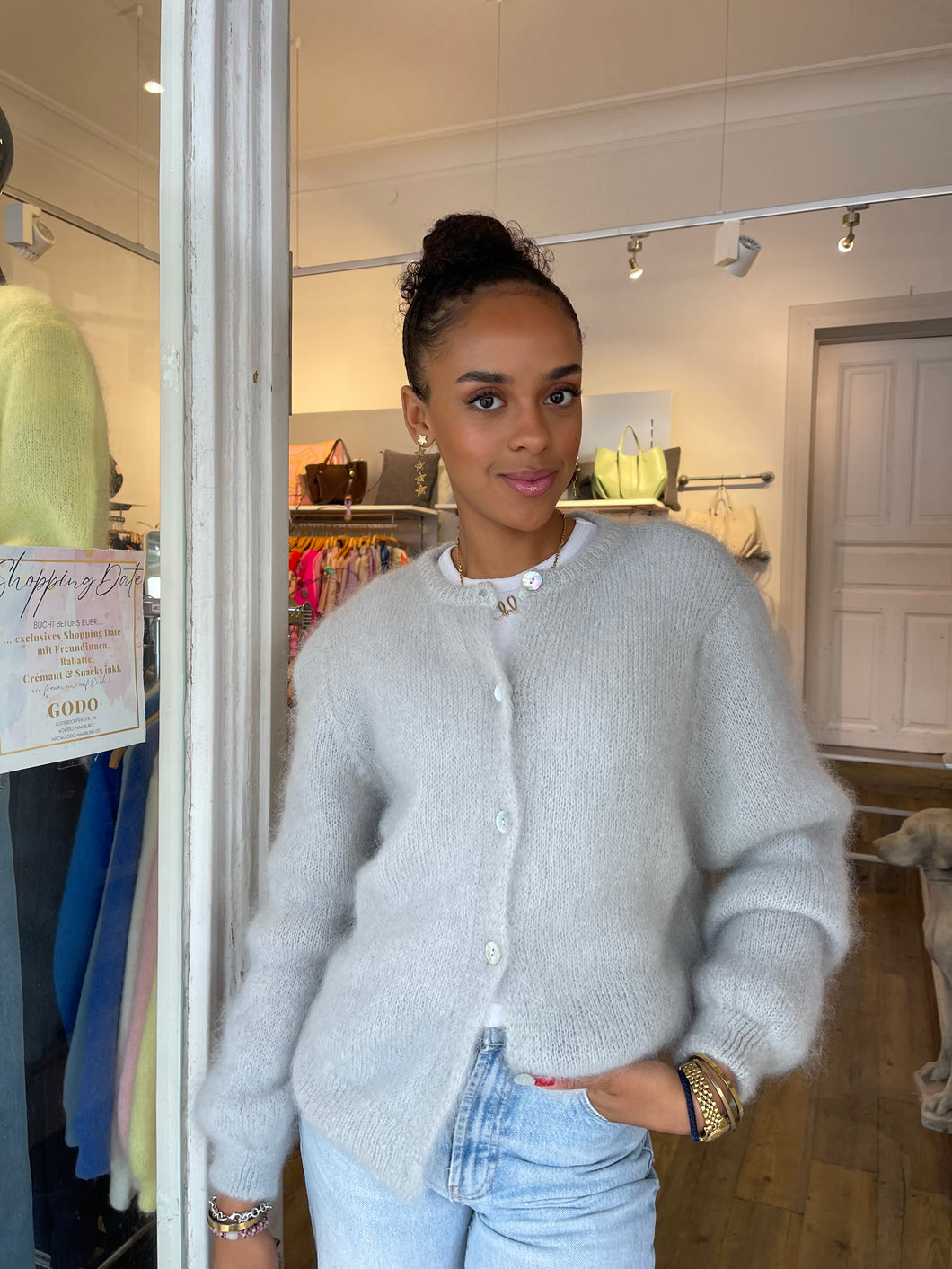 Mohair Strickjacke grau
