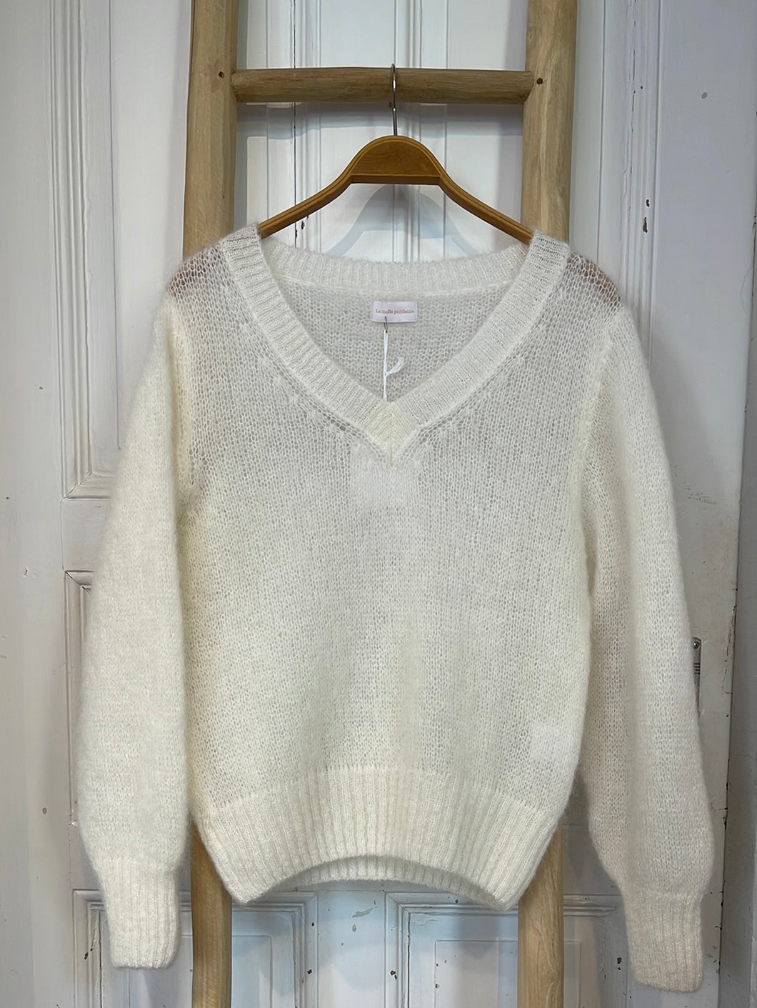 Mohair Strickpullover Wollweiß